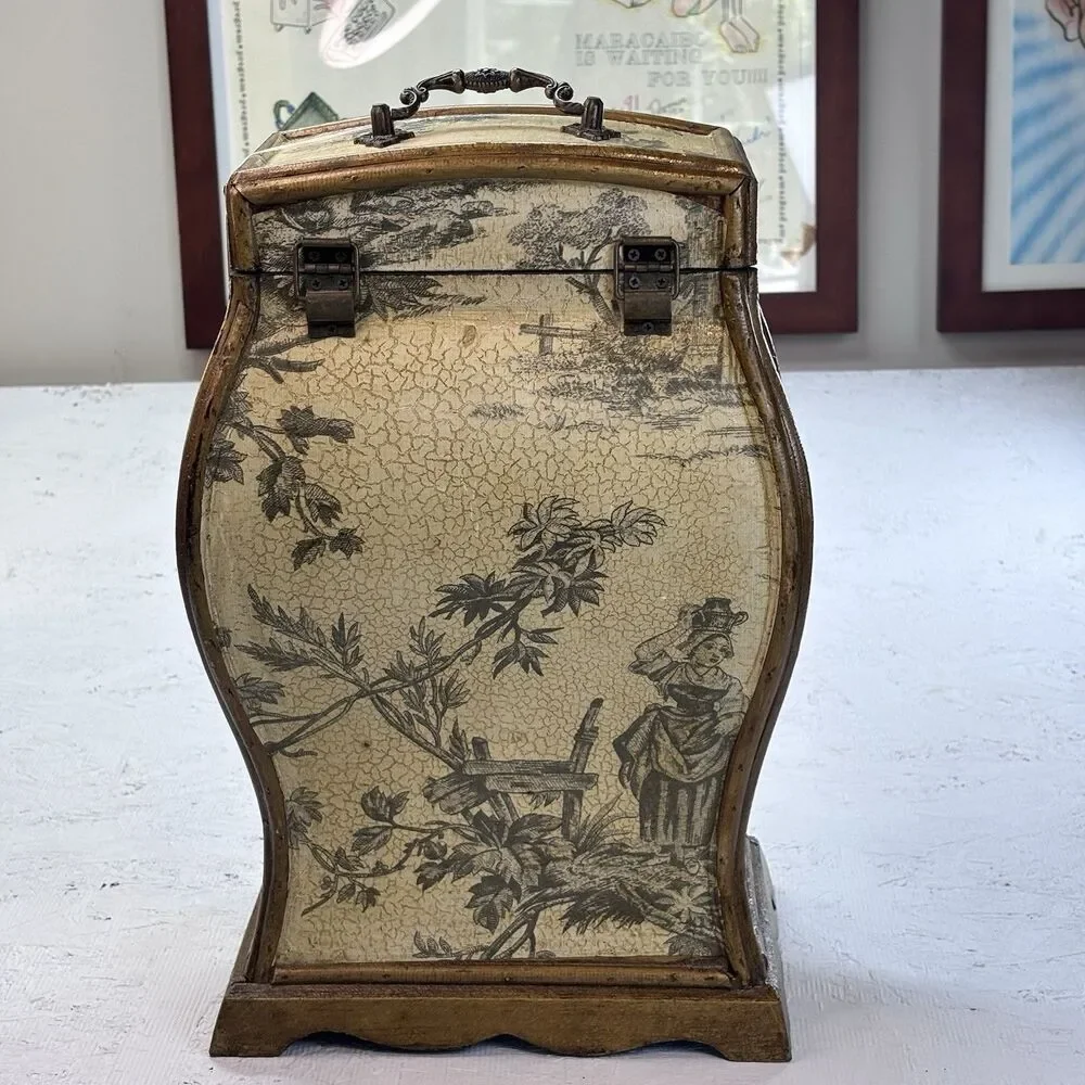 Vintage Style Wooden Wine Bottle Storage Box French Toile Decoupage Rustic Decor